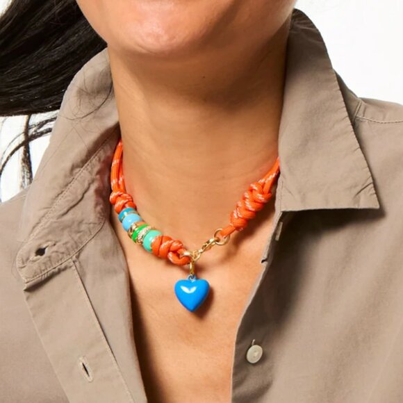 Roxanne Assoulin The Super Size Happy Cord Necklace Orange/Turquoise Blue - Picture 1 of 4